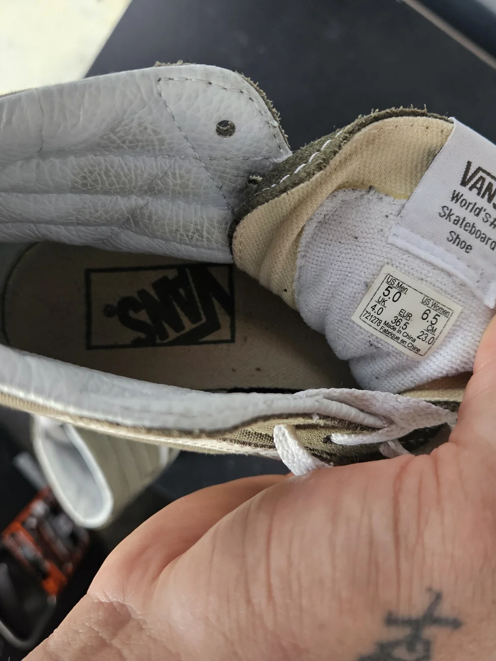 Vans Sk8-Hi High-Top Sneakers in Olive with White Stripe
